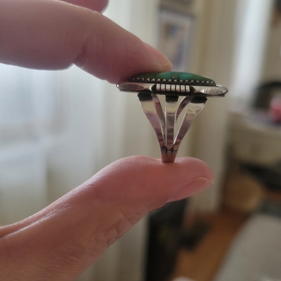 Navajo Ring .925 Silver Kingman Turquoise Artist M Begay C.1980's Size 7 - Picture 12 of 12